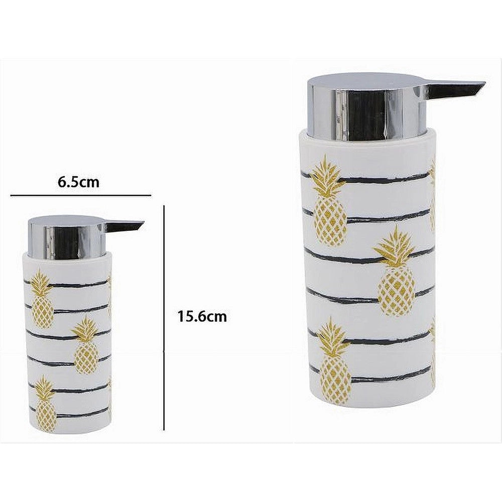 Trade Shop - Dispenser Porta Sapone Liquido Cilindrico Bianco Ananas In Plastica 15,6cm 69757 -