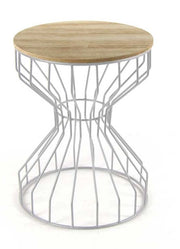 PATTAYA SGABELLO BIANCO IN METALLO 33 X 40 CM CON SEDUTA IN LEGNO