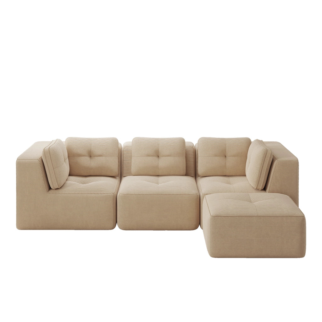 Divano Angolare Modulare 3 Posti con Penisola ¨C MINIMAL ¨C Tessuto Velluto a Coste, Beige