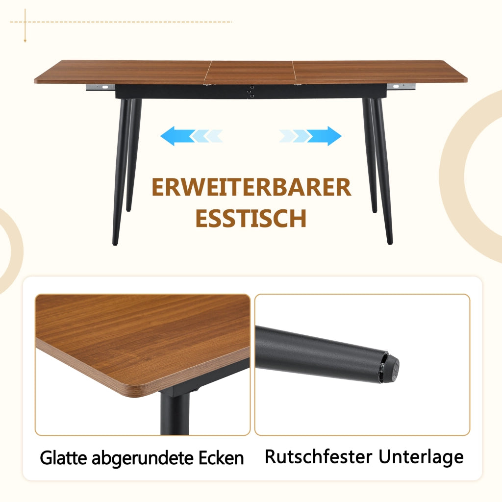 Tavolo da pranzo rettangolare in MDF con gambe in metallo nero stile industriale per sala da pranzo e ufficio colore noce