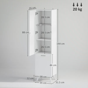 Mobile da Bagno a Colonna 35x31,5x144 cm con 2 Ante e Ripiani in Legno Bianco