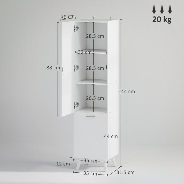 Mobile da Bagno a Colonna 35x31,5x144 cm con 2 Ante e Ripiani in Legno Bianco