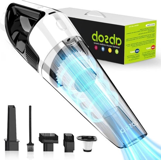 Strofetta per auto con luce LED e 2 filtri - aspirapolvere elettrico wireless ricaricabile - bianco