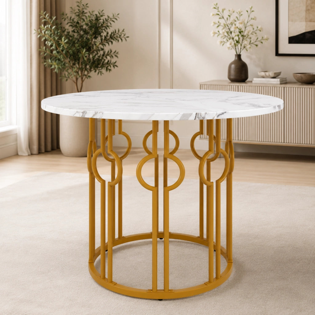 Tavolo da pranzo 100x100x76 cm con gambe regolabili; piano in MDF; oro e bianco