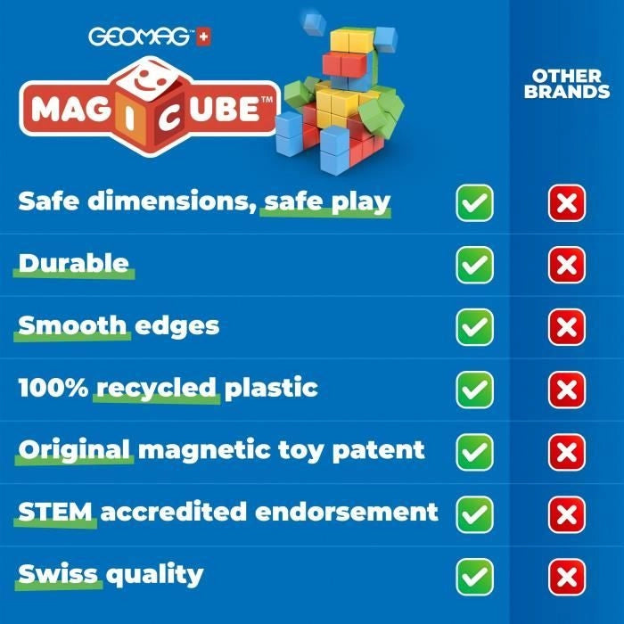 Blocchi magnetici - GEOMAG - Magicube 060 - 6 pezzi - Impilabili - Plastica riciclata