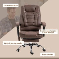 Sedia da Ufficio Direzionale, Massaggiante, Riscaldante, Altezza Regolabile, Schienale Inclinabile, Tessuto Microfibra, Marrone