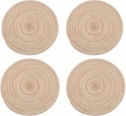 Set di tappeti di juta rotondi da 4 pezzi - Tessuti a mano - Tappeti antiscivolo spessi - Intrecci di cucina alternativi - Piastre termoresistenti - Khaki.