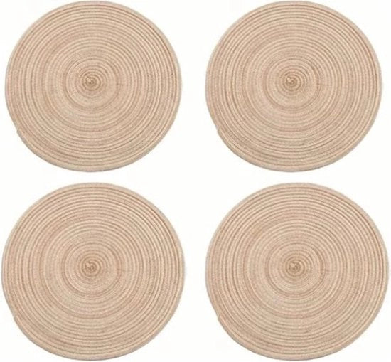 Set di tappeti di juta rotondi da 4 pezzi - Tessuti a mano - Tappeti antiscivolo spessi - Intrecci di cucina alternativi - Piastre termoresistenti - Khaki.