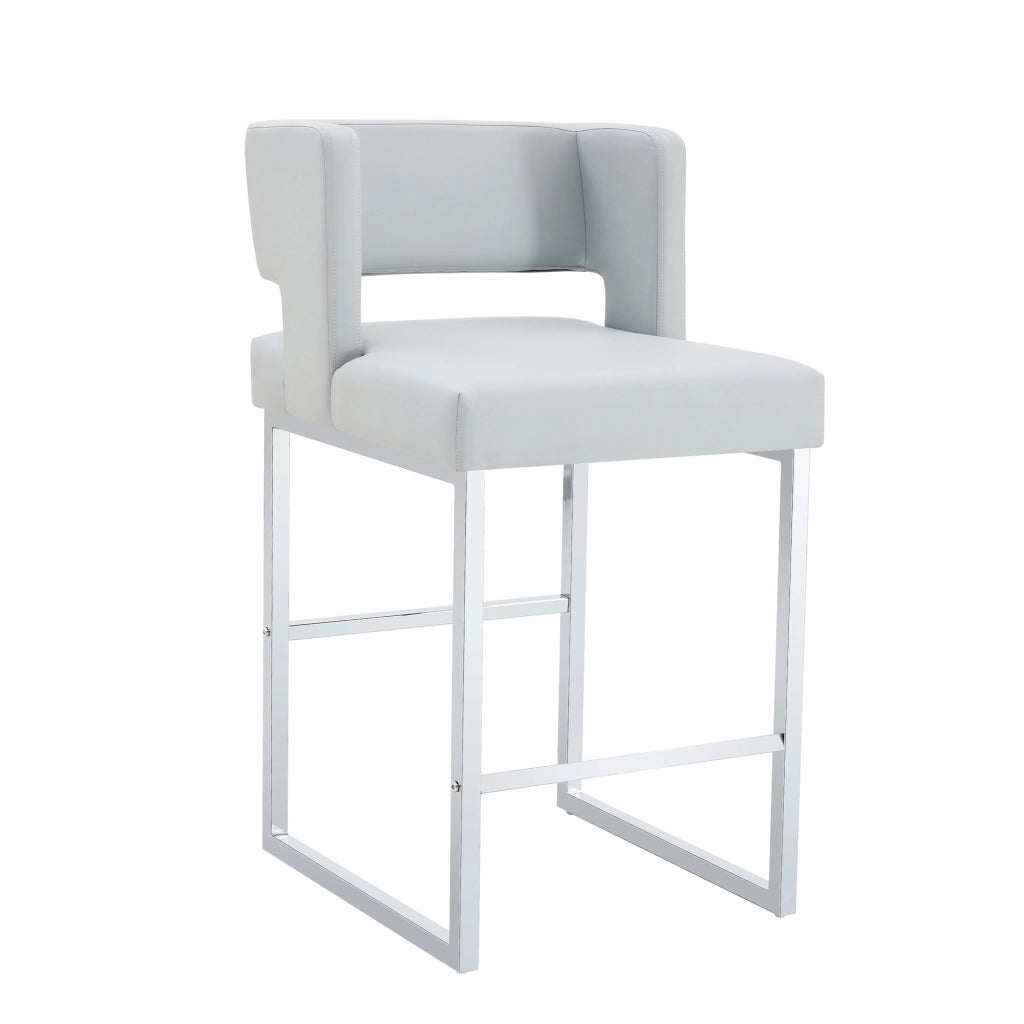 Sgabello da bar con seduta imbottita in PU e gambe in metallo, design nordico, facile da pulire, grigio chiaro 61 × 60,5 × 54 cm