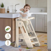 Scala per bambini in legno adattabile per Montessori, altezza regolabile, colore beige