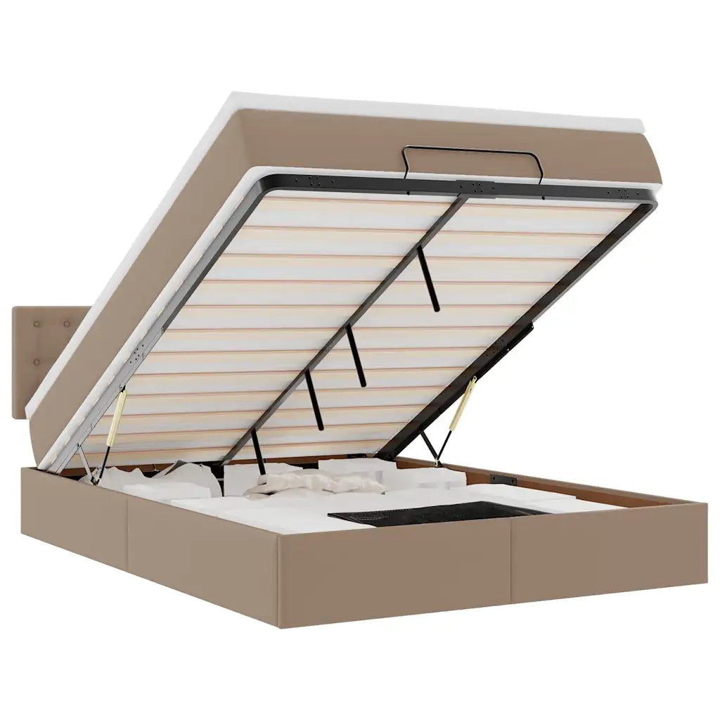 Pouf Letto con Materassi e LED Cappuccino 140x200cm Similpelle