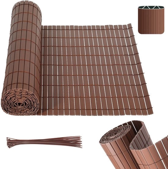 Schermo in PVC per giardino - separazione balcone e giardino - schermo per terrazza e giardino - marrone 1,4x3m 2 pezzi
