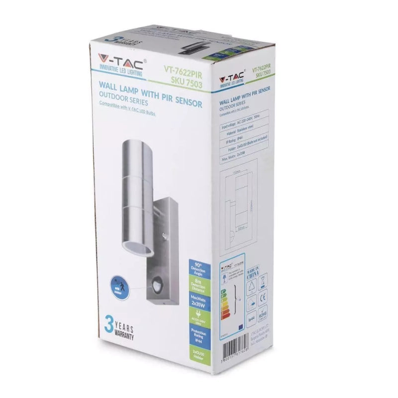 Wal Fitting GU10 con sensore in acciaio per il corpo a 2 vie IP44