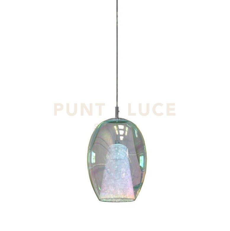 IRIDE-G Sospensione 1 luce con struttura cromo e vetro iridescete attacco E27 senza base diam.24cm