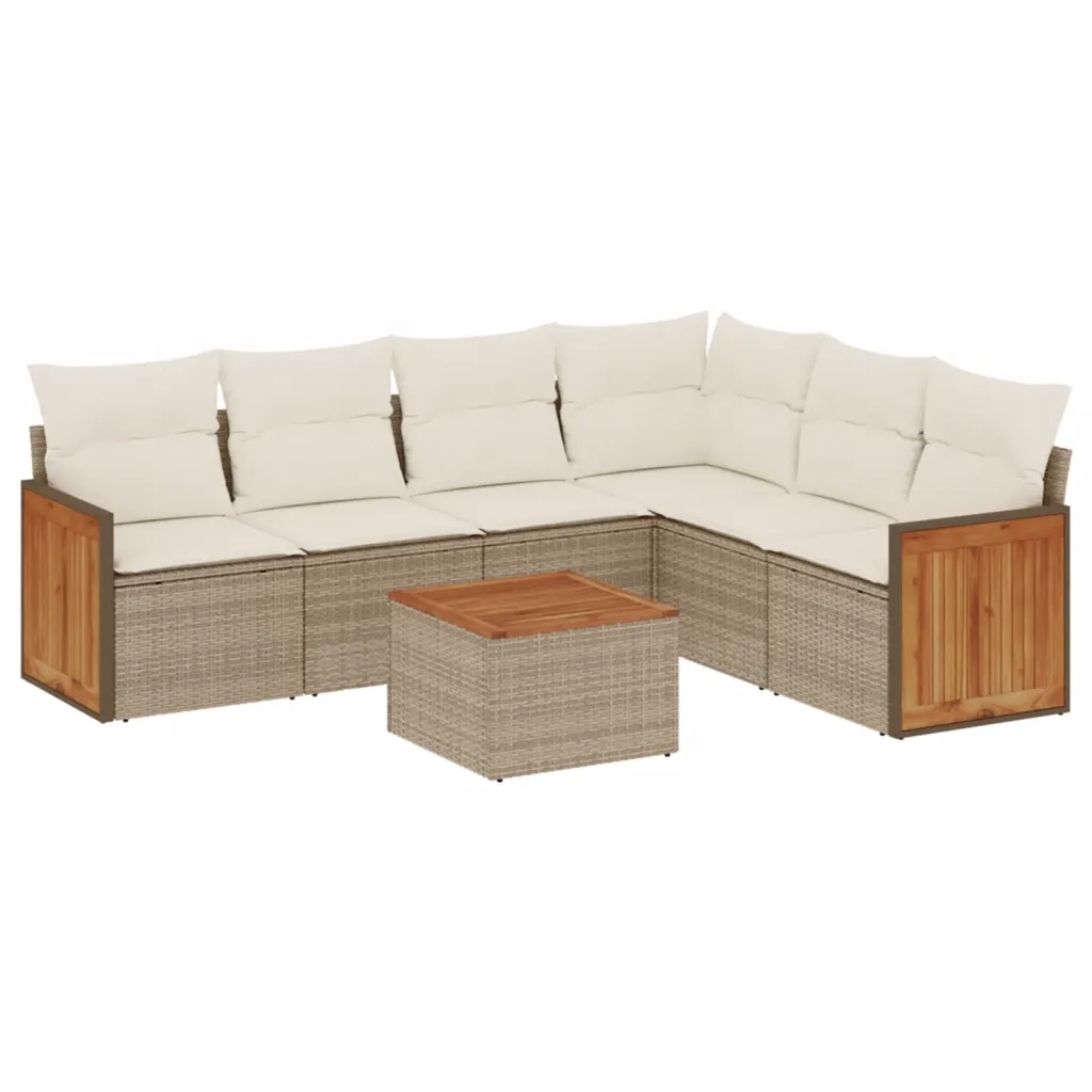 Set Divani da Giardino 7 pz con Cuscini Beige in Polyrattan