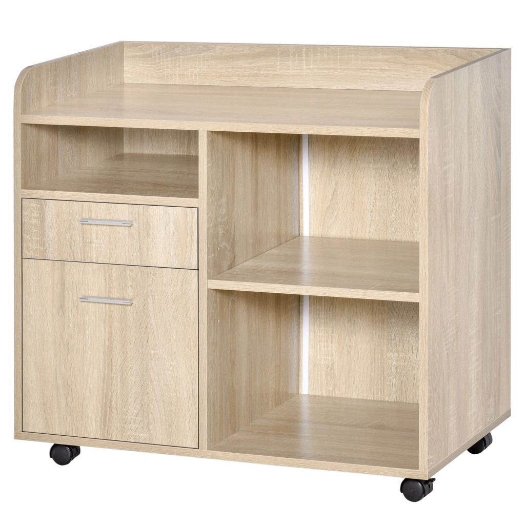 Mobile Porta Stampante. Mobile Ufficio. Mobiletto Basso. Mobile Multiuso con 4 Ruote. Rovere. 80x40x72cm
