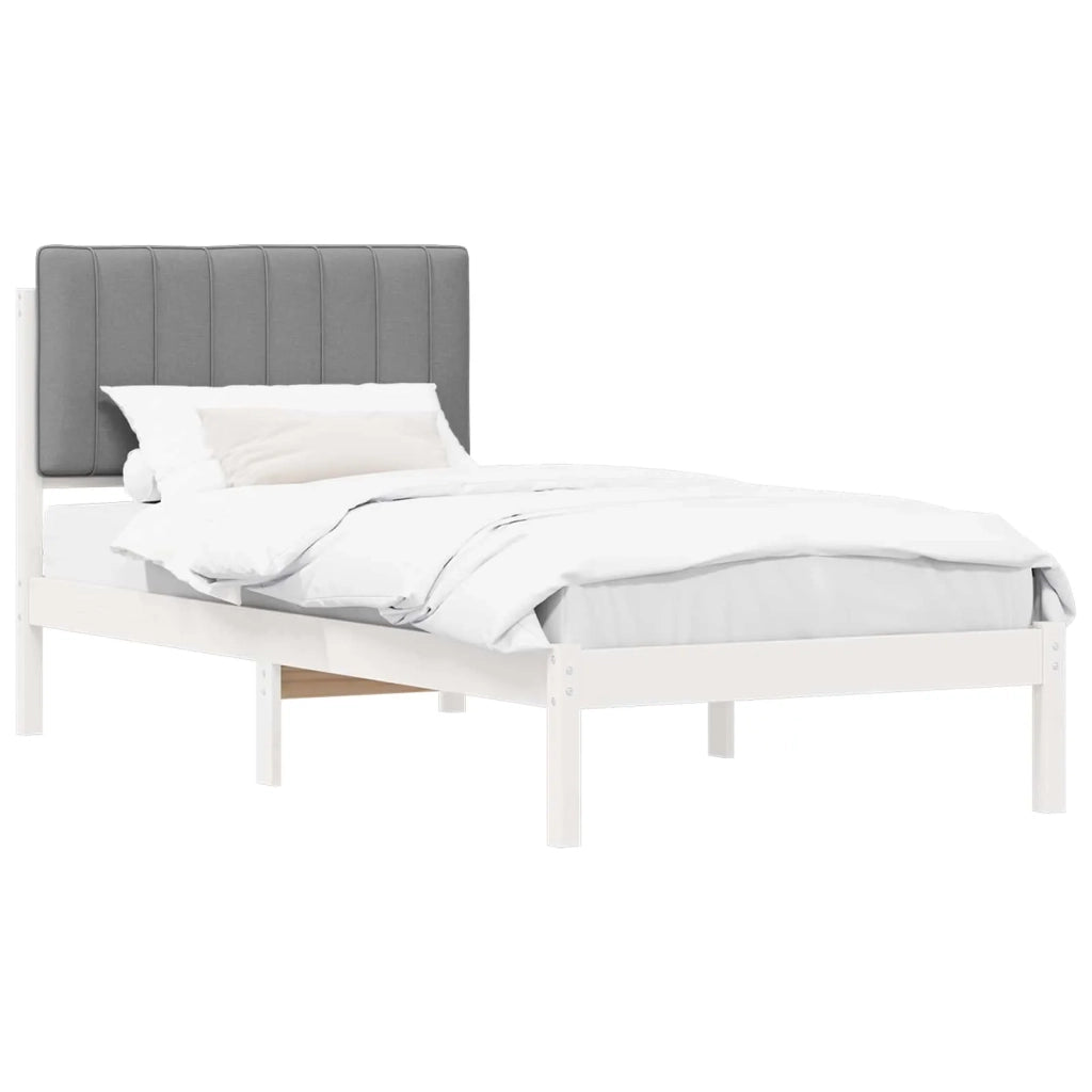 Letto con Testiera Rivestita Bianco e grigio chiaro 90 x 200 cm