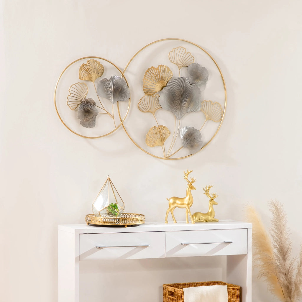 Decorazione Murale 3D in Metallo con Ginkgo ¨C Zephmum ¨C 102x66.2cm Oro e Argento