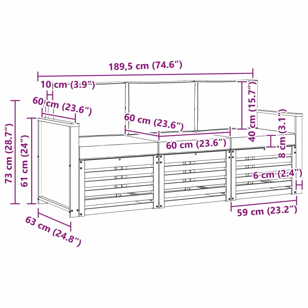Set divani con cuscino 3 pcs Legno di Acacia Massello 3383953