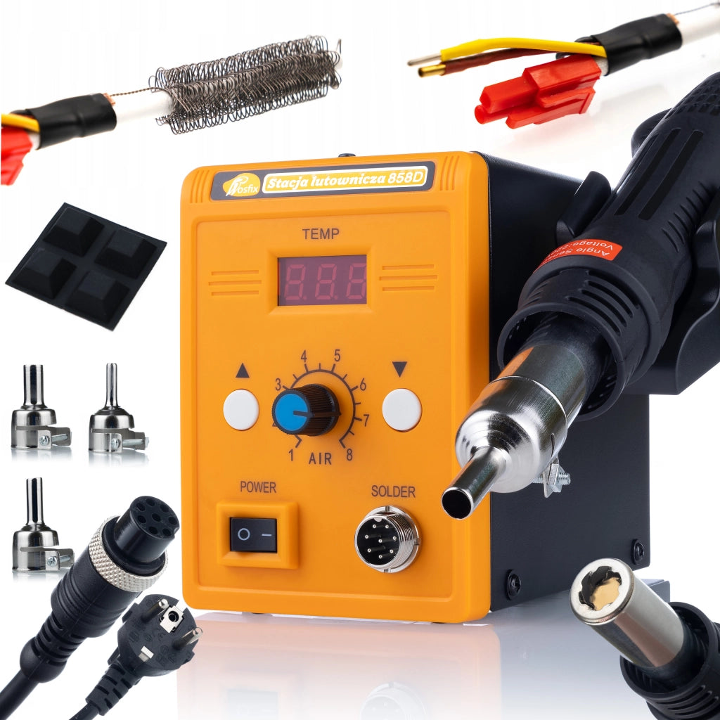 Stazione Saldante Hot-Air 858D – Potenza 700W, Regolazione Temperatura 100-500°C | Set 3 Ugelli
