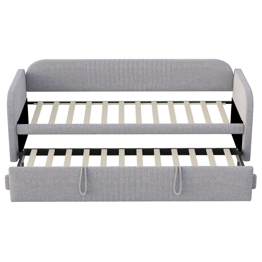 Letto imbottito trasformabile 90x190/180x190 cm in tessuto grigio chiaro