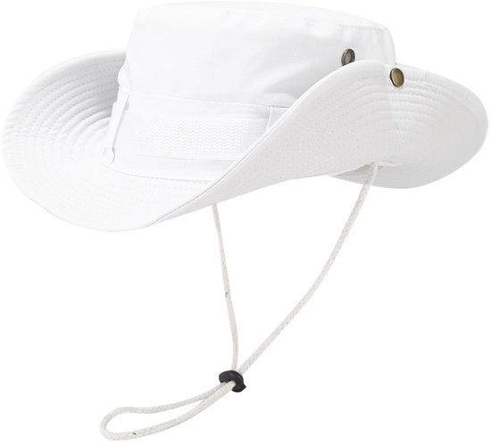 Cappello da sole, protezione respirante Cappello da pesca Larga fascia Cappello da safari Cappello a rete respirante per campeggio escursioni viaggi - Bianco