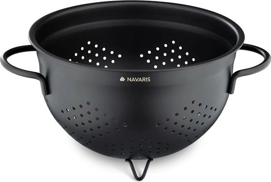 Vassoio per colatura in acciaio inossidabile grande - Ø 24 cm con piedini - set di drenaggio - aiuto per la dispersione - nero