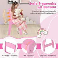 Toeletta Trucco 2 in 1 per Bambina, Specchiera Staccabile per Ragazza in Legno Robusto con 4 Cassetti in Tessuto, Sgabello e Specchio, Postazione Trucco per 3 Anni, 104 x 40 x 117 cm (Rosa)