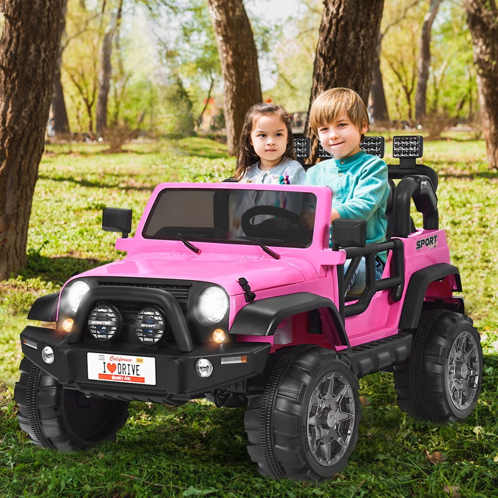 Macchina elettrica cavalcabile 12 V a 2 posti con telecomando, Veicolo a batteria con 3 velocit¨¤ e luci LED Rosa