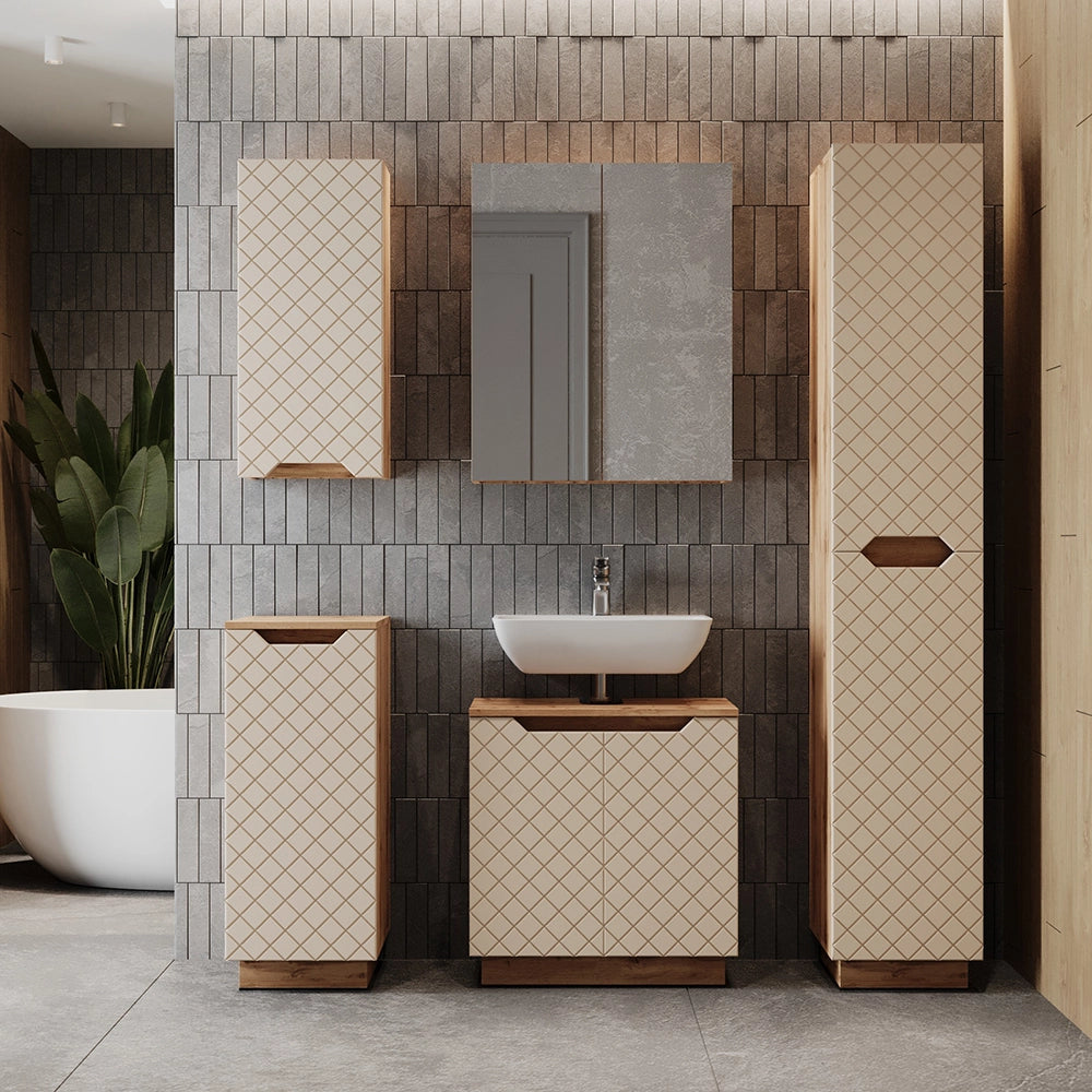 Vicco Mobile sottolavabo per bagno Rovere/cashmere con struttura in piastrelle 58.9 x 62.1 cm con 2 porte