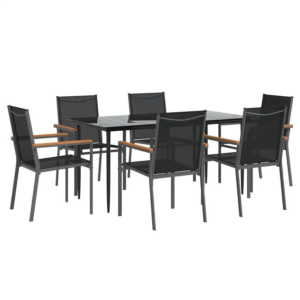 Set da Pranzo da Giardino 7 pz Nero in Textilene e Acciaiocod mxl 77281