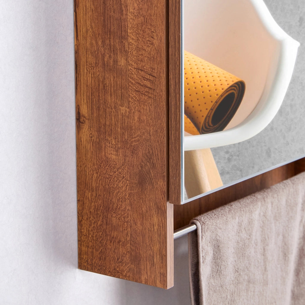 ARMADIO BAGNO Con specchio e ripiani aperti Noce MDF