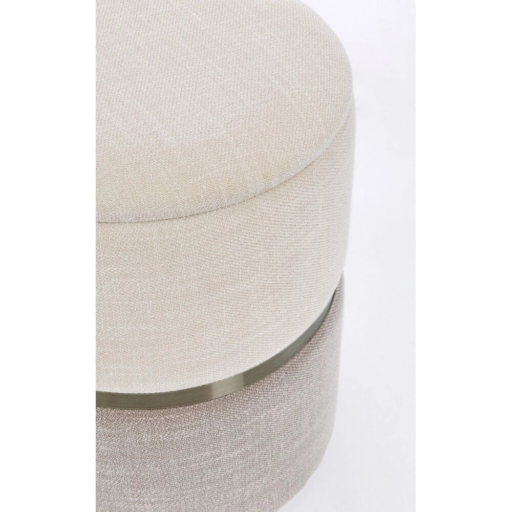 Set 2 Pouf Contenitore Rotondi in Tessuto con Anello Dorato - WHITE