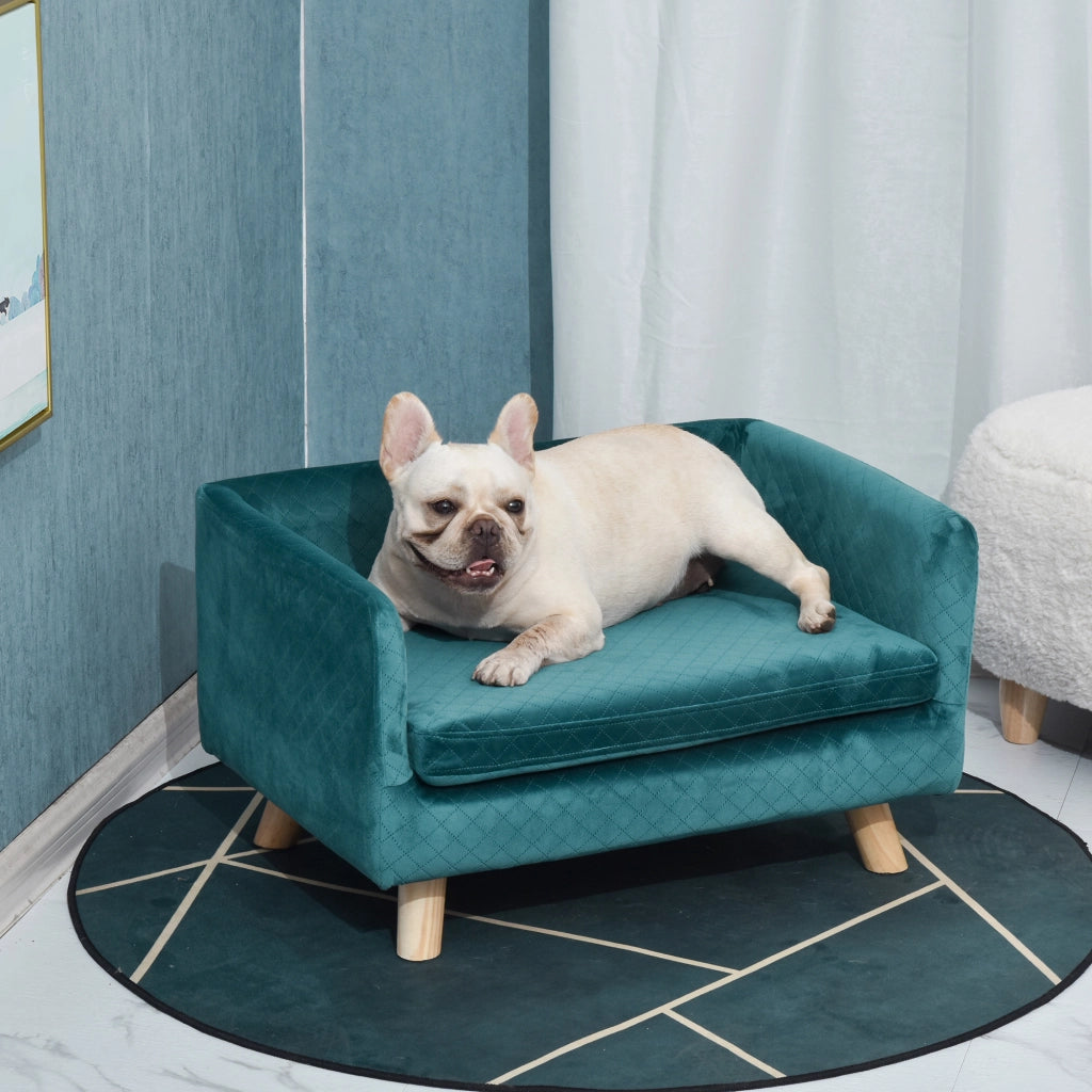 Cuccia per Cane con Cuscino ¨C Minimal ¨C Blu Scuro Velluto 64x45x36 cm