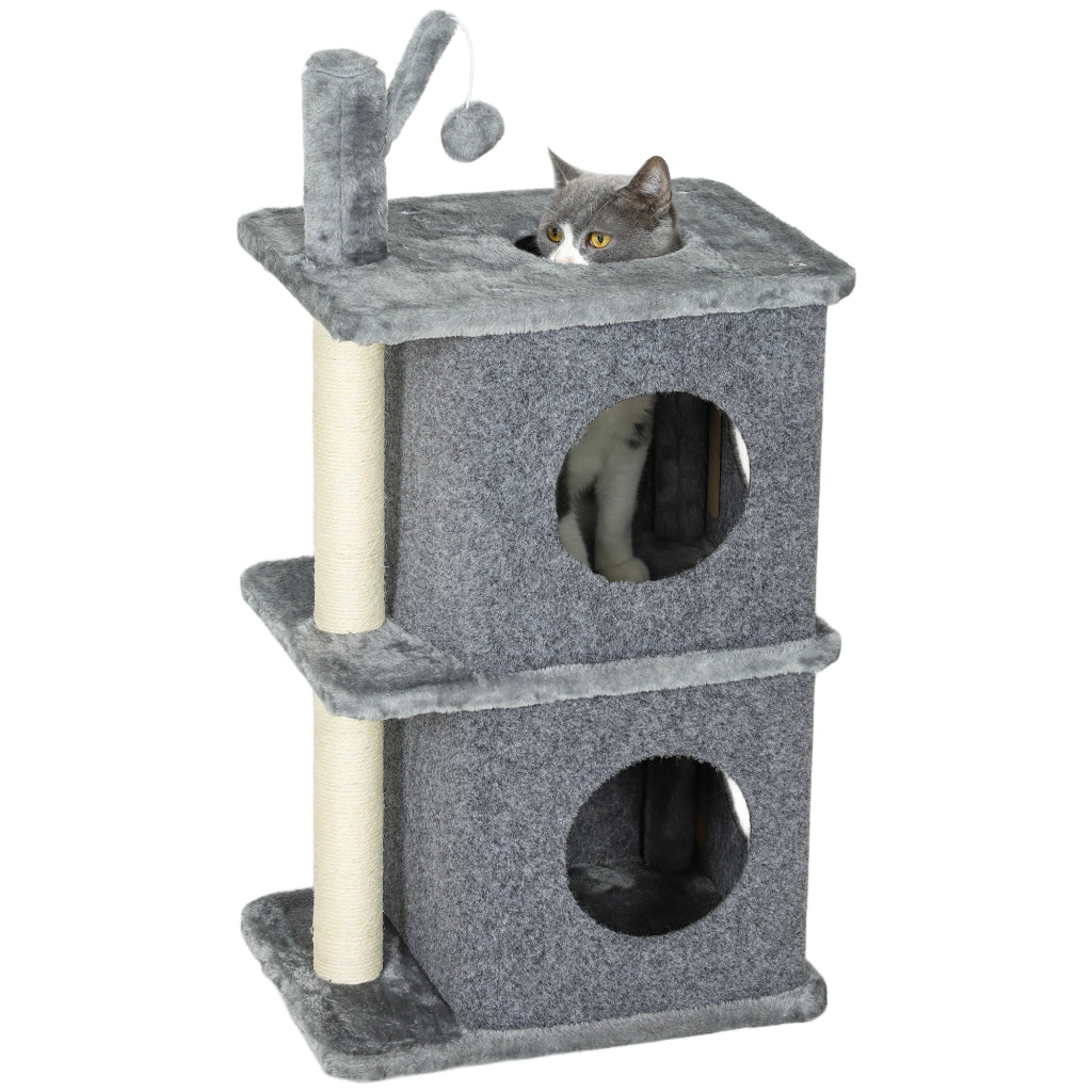 Albero per gatti 3 livelli con nicchie e palla ¨C zephmum ¨C 43x33x80 cm grigio scuro