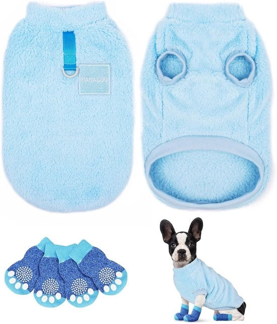 Cappotto per cani - Pluche - Caldo - Abbigliamento per gatti - Cappotti caldi per cani - Fleece - Cappotto per animali domestici - Cappotto per cuccioli - Abbigliamento per animali domestici - Cappotto per cuccioli piccoli e medi - Blu - M.