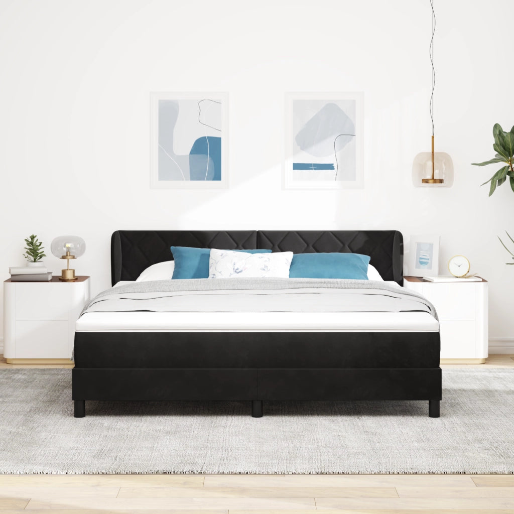 Letto Box Spring  con Materasso Nero 180x200 cm in Velluto