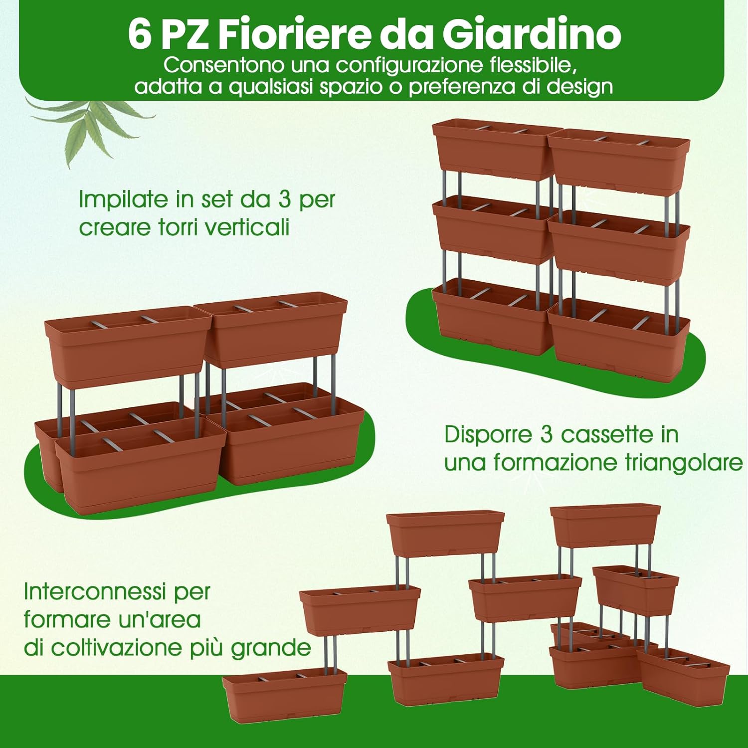 Letto Verticale Rialzato, 6 PZ Fioriere da Giardino per Verdure, Erbe e Fiori, Fioriere Elevate per Interni ed Esterni per Patio, Giardino e Balcone (Rosso)