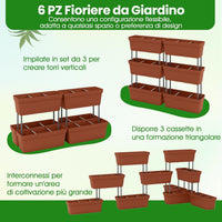 Letto Verticale Rialzato, 6 PZ Fioriere da Giardino per Verdure, Erbe e Fiori, Fioriere Elevate per Interni ed Esterni per Patio, Giardino e Balcone (Rosso)