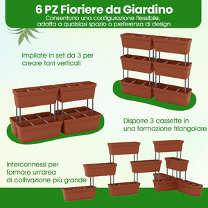 Letto Verticale Rialzato, 6 PZ Fioriere da Giardino per Verdure, Erbe e Fiori, Fioriere Elevate per Interni ed Esterni per Patio, Giardino e Balcone (Rosso)