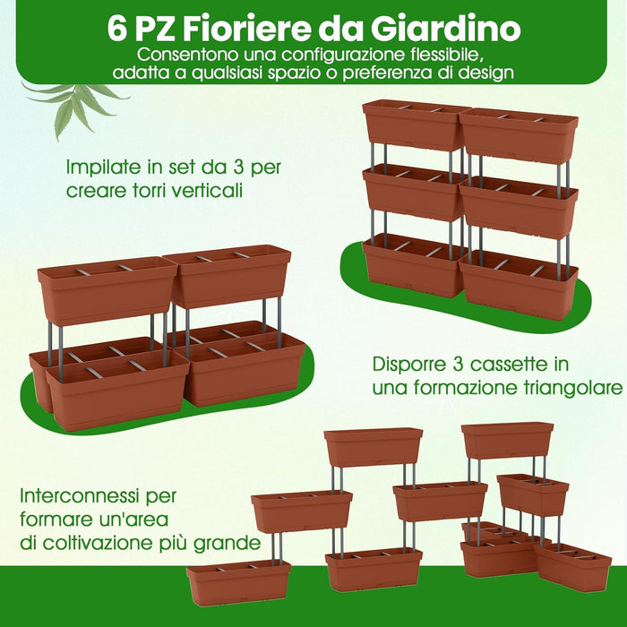 Letto Verticale Rialzato, 6 PZ Fioriere da Giardino per Verdure, Erbe e Fiori, Fioriere Elevate per Interni ed Esterni per Patio, Giardino e Balcone (Rosso)