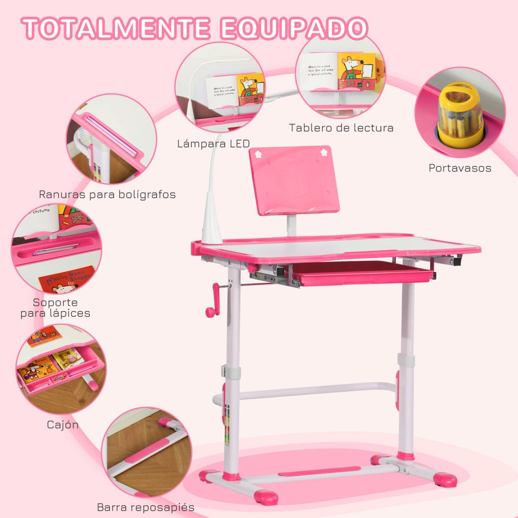 Scrivania regolabile per bambini ¨C zephmum ¨C rosa 80x49.5x82-104 cm