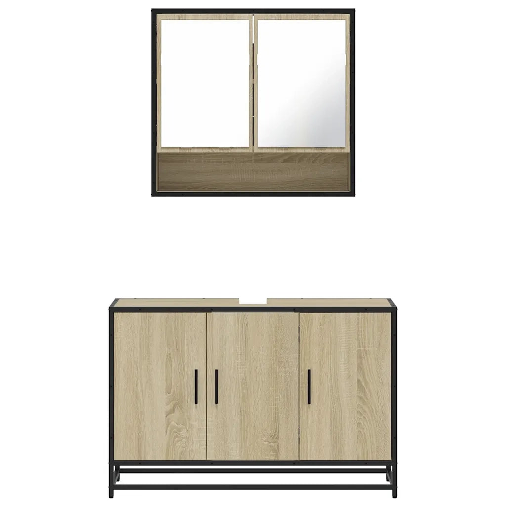 Set Mobili da Bagno 2 pz Rovere Sonoma in Legno Multistrato