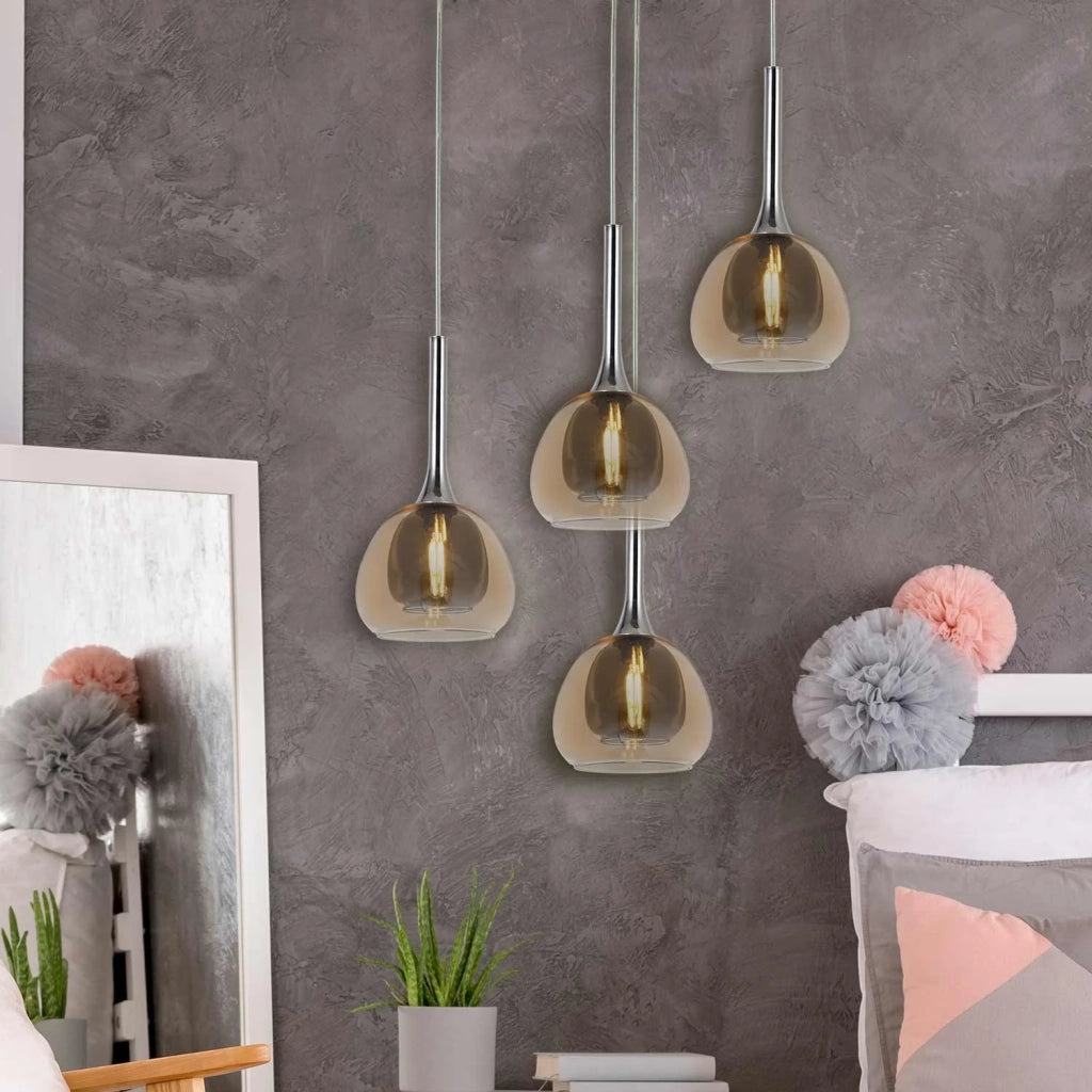 LÚZETE - LAMPADA A SOSPENSIONE 1 LUCE VETRO ESTERNO AMBRA INTERNO FUMÉ Ø16,5 NOLINA