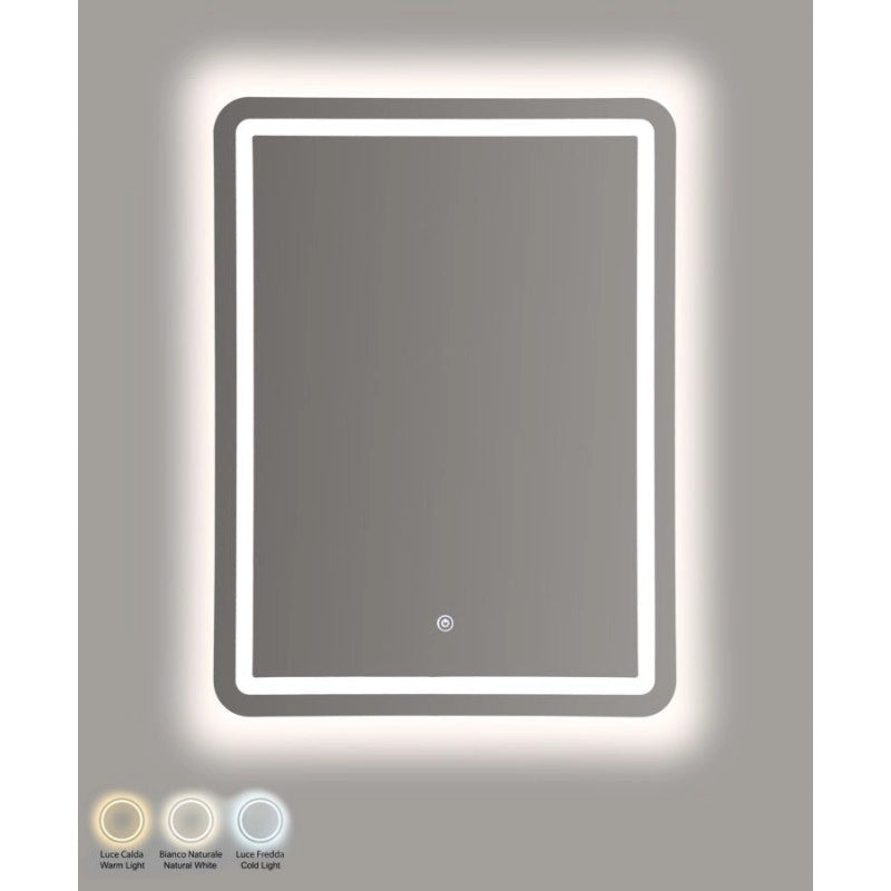 Specchio Da Muro Led Simple Rettangolare cm 60x3,5x80 (luce Con 3 Temperature Di Colore)