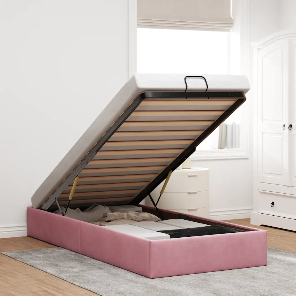Struttura Letto Pouf Senza Materasso Rosa 90x200 cm Velluto