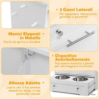 Stazione di Alimentazione per Animali Domestici con Ciotola in Acciaio Inox, Gancio, Dispositivo Antiribaltamento, Armadietto di Stoccaggio per Cani e Gatti, 61 x 35,5 x 82,5 cm