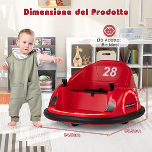 Autoscontro Elettrico per Bambini, Macchina Elettrica per Bambini con Luci LED, Connessione Wireless, Musica Giro a 360°, Macchina Cavalcabile per Bambini dai 18+ Mesi (Rosso)