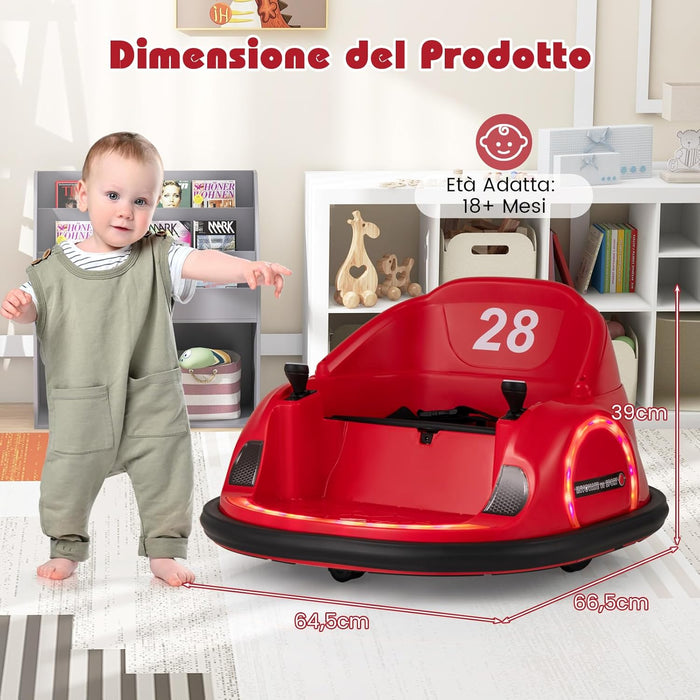 Autoscontro Elettrico per Bambini, Macchina Elettrica per Bambini con Luci LED, Connessione Wireless, Musica Giro a 360°, Macchina Cavalcabile per Bambini dai 18+ Mesi (Rosso)