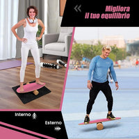 Balance Board in Legno, Tavola di Equilibrio con Rullo e Tappetino per Allenamento Skateboard Hockey Snowboard Surfing, Attrezzi 3 in 1 per Esercizi Equilibrio e Tonificazione Core